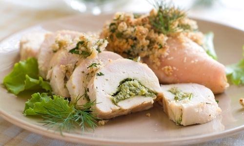 Chicken breast stuffed with wild rice and feta